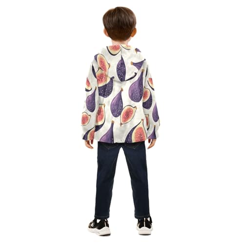 Purple Fig Pattern Toddler Fleece Jacket Girl Boys Hooded Fleece Jacket Coat Warm Outwear Zip-up 3-10T4