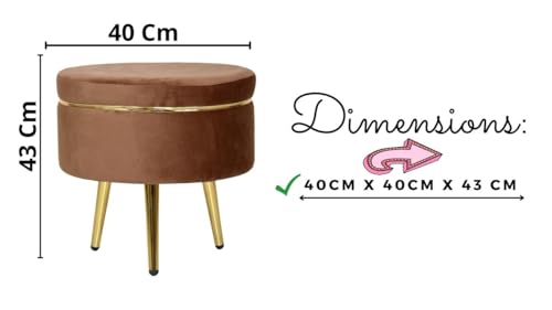 Image of Ottoman for Living Room, Velvet Round Foot Rest Stool, Metal Legs Chair for Sitting, Puffy for Bedroom & Makeup Room Decor | Chair (18 inchx18 inchx32 inch), Puffy (16 inchx16 inchx17 inch) | (Combo-Mouse)