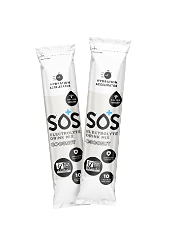 Sos Hydration Electrolytes Powder Packets - Dehydration Mineral Water Flavoring Drink Mix Multiplier, Helps Renew Energy & Rehydration, With Potassium & Low Sugar - Coconut (20 Stick Packets) #TOP7