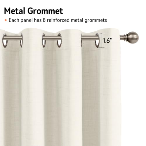 Image of 100% Blackout Shield Linen Textured Total Blackout Curtains for Bedroom 90 Inches Long, Beige Wihte Grommet Curtains for Living Room, Thermal Insulated Room Darkening Drapes, 50 inch W x 90 inch L, 2 Panels