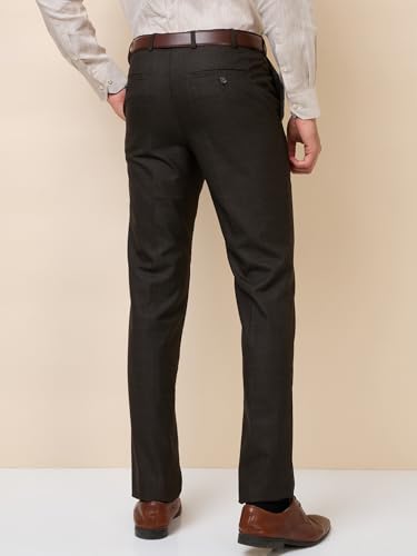 Image of Raymond Men's Mid Rise Slim Fit Checks Pattern Poly Viscose Blend Flat Front Formal Trouser