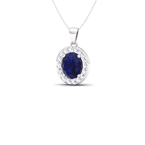 Diamondere Natural And Certified Oval Cut Blue Sapphire And Diamond Petite Necklace In 14K White Gold | 0.56 Carat Pendant With Chain #TOP1