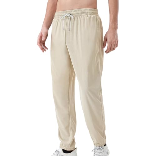 Mens Waffle Pants Drawstring Lightweight Joggers Quick Dry Summer Fall Running Tapered Streetwear with Pockets