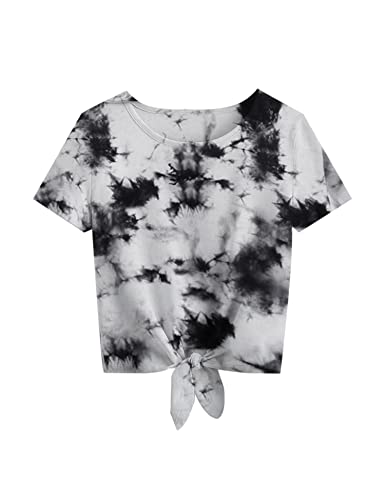 Image of Girls Tie Dye Shirts Short Sleeve T-Shirt Casual Tie Hem Tee Tops Size 5-12 Years