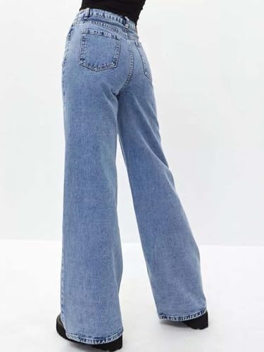 Image of KOTTY Women's Relaxed Fit Wide Leg Denim Jeans Stylish High Waist Casual Look