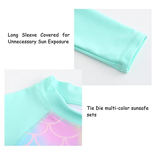 Image of Girls Two Piece Rash Guard Swimsuits Set Long Sleeve Bathing Suit with UPF 50+ Sun Protection Kids Sunsuits Swimwear Set