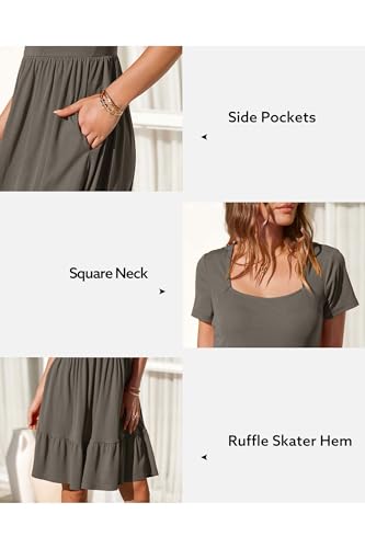Image of Newshows Women's 2026 Summer Casual Square Neck Ruffle A Line Beach Vacation Sundress Work Business Dress with Pockets