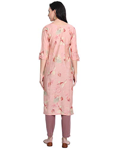Image of 1 Stop Fashion Women's Chanderi Silk Pink Color Straight Kurta with Gold Print