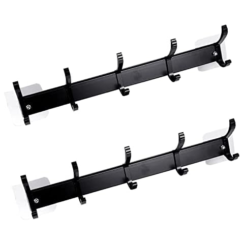 LEADAHEAD Self Adhesive Coat Hooks Rack with 5 Movable Hooks Wall Mounted Door Hanger Hooks for Clothes Robes Hats Towel Bathroom Bedroom (2 Pack) Cover