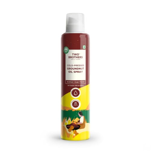 Image of TWO BROTHERS INDIA FARMS Groundnut Oil Spray, Made Using Gunghroo peanuts | 4 cal per spray | Cold-Pressed And Single-Filtered Oil For Cooking | Unrefined Oil | Lowers Cholesterol