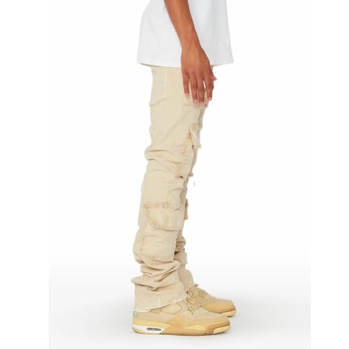 XYGJZ Men's Distressed Denim Pants Slim Fit Stacked Ripped Jeans2