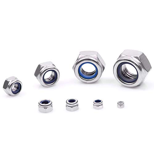 HAUSPROFI 170 Pcs Lock Nuts A2 Stainless Steel Locknut, 8 Sizes M2-M12 Nylon Insert Hex Nut Set with Durable Assortment Box, M2 M3 M4 M5 M6 M8 M10 M12 Assorted Locking Nuts