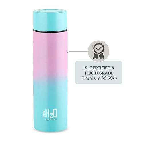 Image of CELLO H2O Luma Stainless Steel Water Bottle For Office Use 1000 ml, Baby Pink Blue | Single Wall Freezer & Fridge Safe, Lightweight & Stylish Leakproof Rustproof Steel Water Bottle For Kids & Travel
