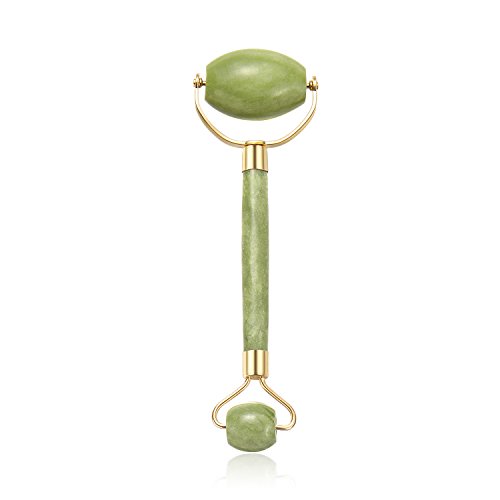 Anti Aging Jade Roller for Face Neck Boday Real Jade Massager Skin Care Tools NOT EASY BROKEN Instruction Guide Included (A)