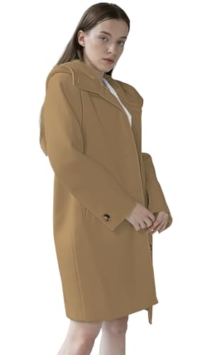 SAUKOLE Womens Wool Blend Pea Coat Fashion Winter Dressy Overcoat Single Breasted Trench Jackets with Hood4