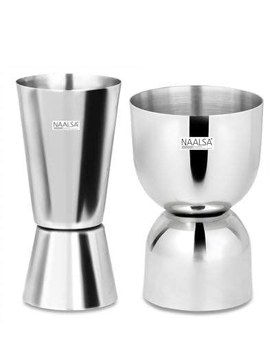 Image of NAALSA UDAN 2Pc Combo Double Sided Peg Measurer 30 & 60 ml, Damru & Tall Peg, Cocktail, Shot Glass, Drink Measuring Bar Tool Jigger Bar Accesories
