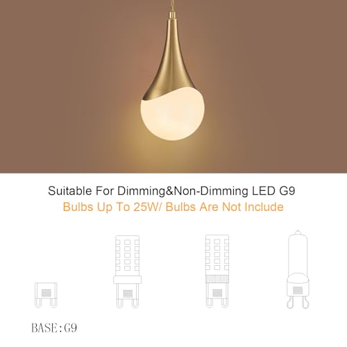 Image of MWZ Gold Plug in Pendant Light,Hanging Lights with Plug in Cord On /Off Switch, Mini Brass Pendant Lights for Kitchen Island,1-Light Modern Raindrop Chandelier Lamps with Milky White Globe Glass Shade
