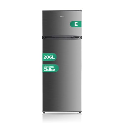 Svan Frigorífico Estandar, 2 Puertas, Inox, SF145503EX, Capacidad 206 Litros, Puerta Reversible, Bajo Nivel Sonoro, Eficiencia Energética Clase E