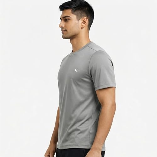 Image of Gloster Men's Striped Sports T-Shirt | Polyester Lycra Blend | Lightweight Gym & Workout T-Shirt | Regular Fit Round Neck Activewear for Men & Boys