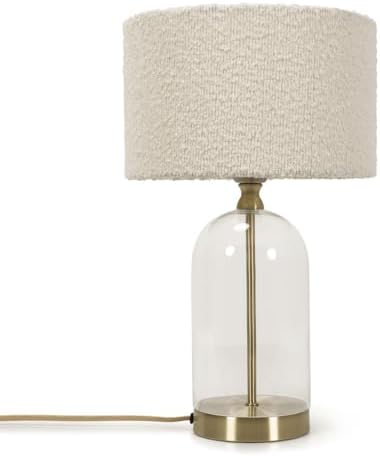ValueLights | Glass and Gold Metal Table Lamp with a Cream Boucle...