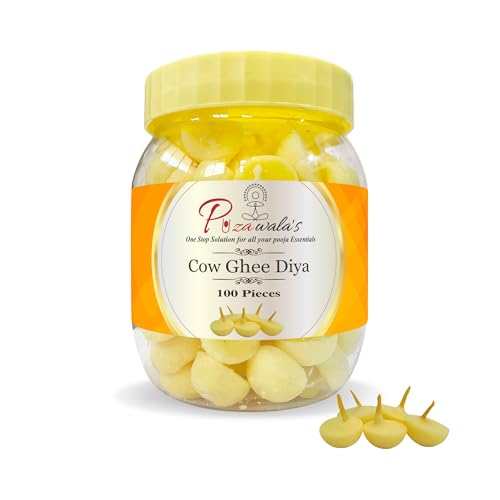 Puzawala's Pure Cow Ghee Round Cotton Batti 100 pcs Wax Free Natu...