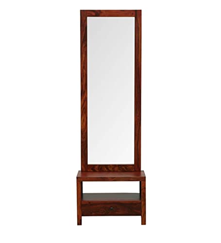 Image of Solid Sheesham Wood Dressing Table with Storage and Mirror | Dressing Table with 1 Drawer Storage (Solid Sheesham Wood, 58x35x182 CM, Teak Finish)