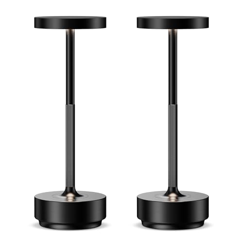 SLSMD Lampada da tavolo senza fili LED Ricaricabile Dimmerabile 5000mAh 3 Modalità di Luce Uso Interno/Esterno batteria Lunga Durata Trasportabile USB-C Lampada da tavolo (2x Nero)