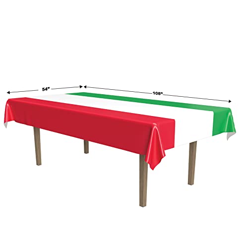 Image of Beistle International Tablecover, 54 inch x 108 inch - Plastic Table Cloth, Rectangular Tablecloth, Italian Decorations, Mexican Tablecloth, Cinco De Mayo Decorations, Red /White /Green