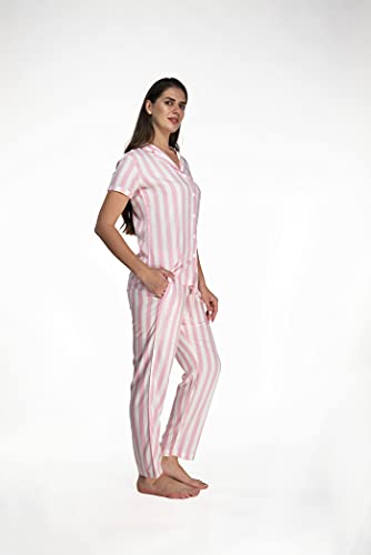 Image of Evolove Women's Polyester Half Sleeves Collared Night Suit Set /Top Pyjama Set Super Soft Comfortable (Nightsuit-Collar-HS-2)