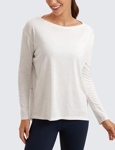 Image of CRZ YOGA Long Sleeve Workout Shirts for Women Loose Fit-Pima Cotton Yoga Shirts Casual Fall Tops Shirts