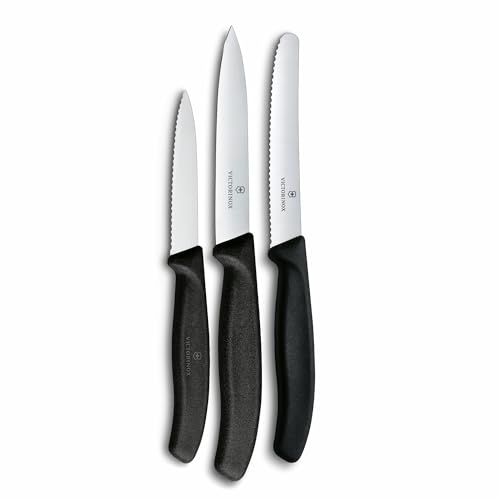 Victorinox Swiss Classic Küchenmesser Set, 3teilig, Gemüse-, Tomaten- und Frühstücksmesser, Rostfreier Stahl, Schwarz