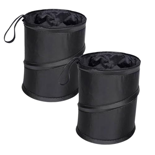 Image of PUXING 2pcs Car Trash Can Car Trash Bin Collapsible Pop-up Car Trash Can Car Trash Bag Portable Garbage Bin with Elastic Band Hanging Multipurpose Trash Bin for for Car /Home(Color:Black)