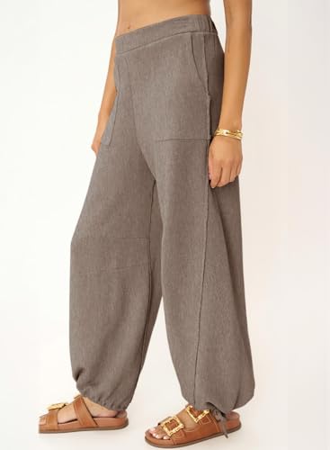 Dokotoo Womens Baggy Wide Leg Pants Drawstrings Cuffs Elastic Waisted Loose Palazzo Casual Harem Pants with Pockets3