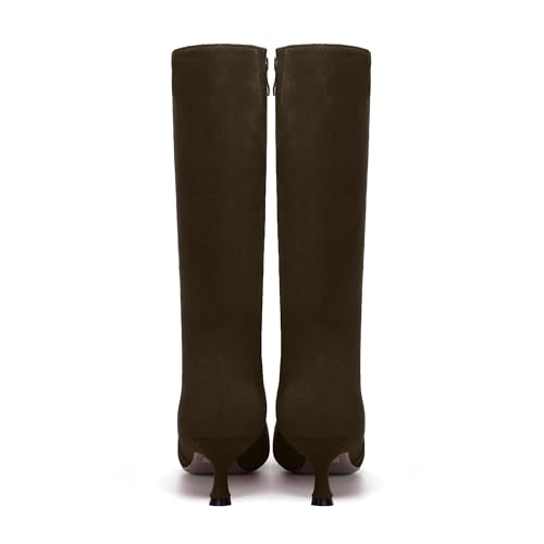 FEMSTEP Womens Sexy Suede Pointed Toe Party Zip Kitten Low Heel Knee High Boots 2 Inch4