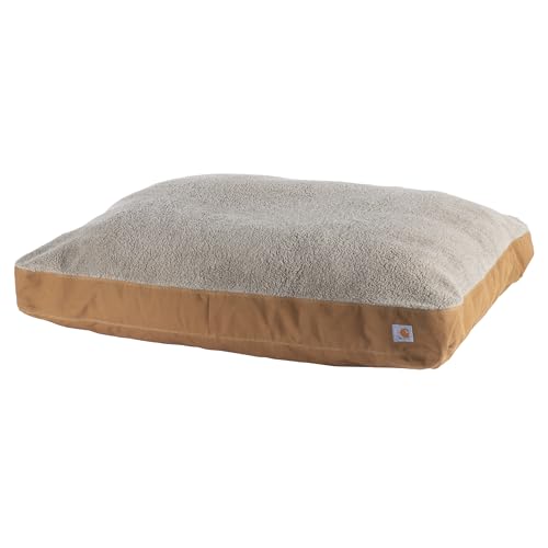 Carhartt Firm Duck-Hundebett, strapazierfähiges Canvas-Haustierbett mit wasserabweisender Schale, Carhartt Brown mit Sherpa-Top, Größe M