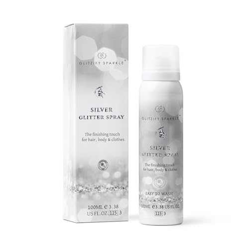 Glitzify Sparkle Silver Shimmer Glitter Spray for Hair, Body & Clothes | Festival & Party Hair Spray | 100ML Eco-Friendly, Quick-Dry, Washable, Fragrance-Free with Sustainable Shine
