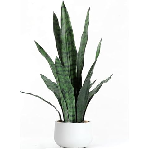 Ollain Artificial Plant 23.6" Fake Snake Plant Faux Plants Green Fake Succulent Potted for Bathroom Shelf Decor Desk Plant Home Office Decor Cover