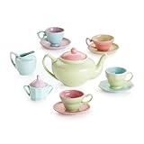Rosanna Porcelain Kids Tea Set, 11 fl oz - Miniature Tea Party Set for Girls , Service for 4, Fun & Colorful, Microwave & Dishwasher Safe, Gift Box Included