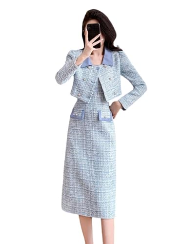 Ensemble en tweed haut de gamme veste et jupe patchwork