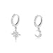 Milacolato Orecchini Pendenti Cerchio Donna Argento Sterling 925 con Stella di Luna Orecchini a Cerchio con Ciondolo a Forma di Cartilagine Asimmetrica Piccola CZ per Donna