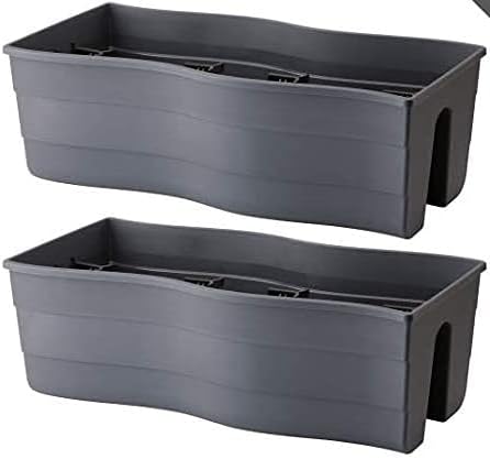 United Frames and Products “Ridge Rail” Long Rectangular Flower Pot, Plant Window Box- Indoor/Outdoor Hanging Rail Planter – Patio, Deck, Balcony, Garden 2 Pack (Grey)