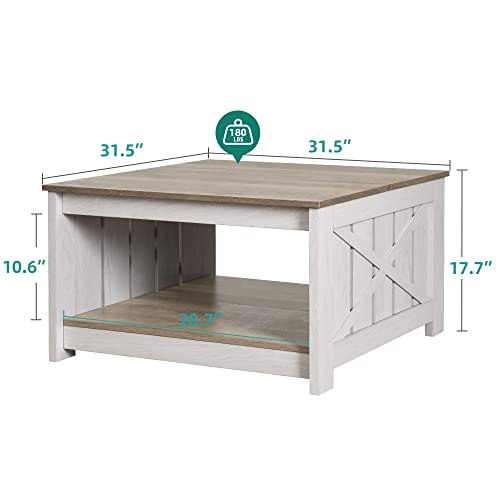 Yitahome Coffee Table With Storage,Square Wood Modern Rustic Coffe Table For Living Room,Farmhouse Grey Wash Coffee Table,Coffee Table For Living Room With Half Open Storage Compartment #TOP1