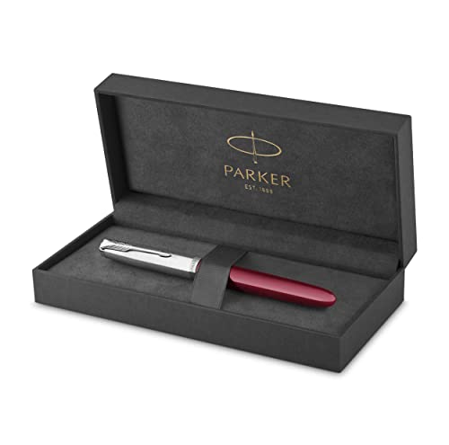 Image of Parker 51 Fountain Pen, Fine Nib, Burgundy Barrel with Chrome Trim, Black Ink Cartridge, Gift Box - Perfect for Calligraphy and Luxury Writing Experience