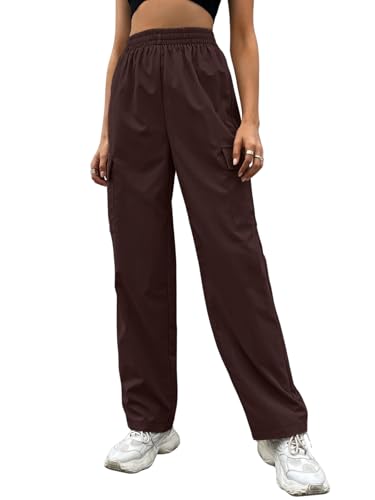 Image of Leriya Fashion Women's Elastic Waist Cargo Pants| Casual Loose Fit Jogger Trousers with Pockets| Lightweight Streetwear Pants for Women