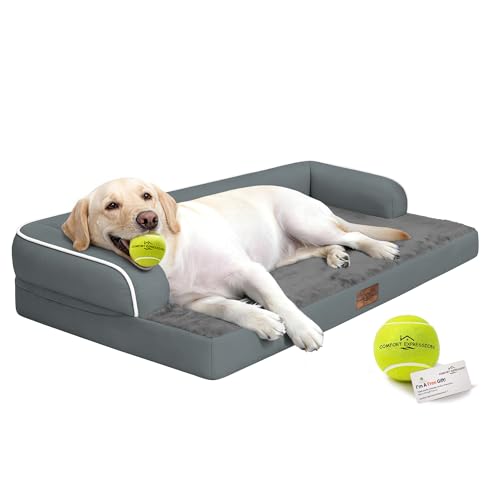Image of Comfort Expression Washable Orthopedic Dog Bed for Extra Large Sized Dogs | Waterproof Memory Foam Pet Bed 45x35 Inch with Removable Cover with Non-Slip & Bolster, Dark Grey