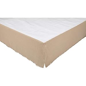 VHC Brands Burlap Fringed Bed Skirts Queen Vintage White Tan