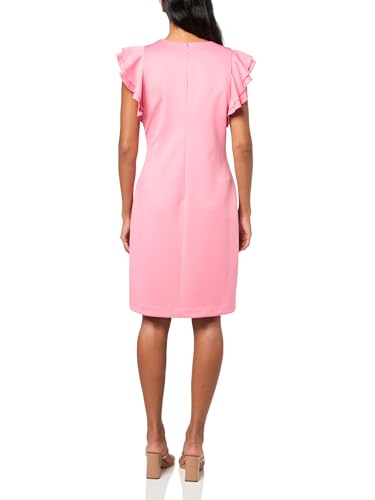 Image of Tommy Hilfiger Women's Sleeveless Ruffle Hem Jewel Neck Crepe Sheath Mini Dress