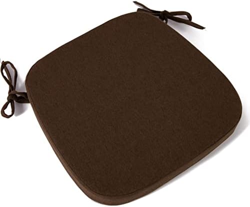 Eiury Kitchen Chair Cushions with Ties - High Density Sponge Seat Cushion and Dining Room Chair Pad 17 X 16.5 Inches Non Slip Rubber Back Seat Cover Machine Washable - Brown