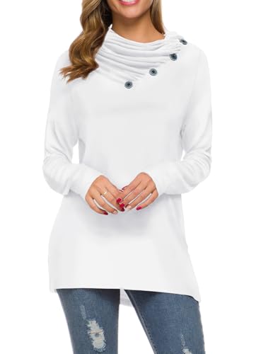 Image of WEACZZY Women's Long Sleeve Shirts Button Cowl Neck Casual Loose Tunic Tops Blouse Dressy Fashion 2026