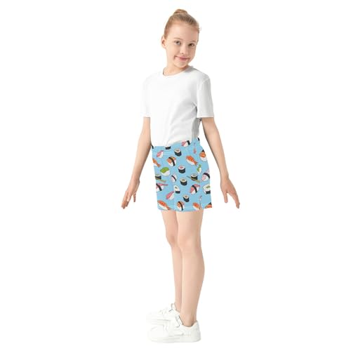 Girls Athletic Lounge Shorts Sushi Salmon Sky Blue Cute Comfy Animal Print Summer Pajama Sleepwear, X-Small4